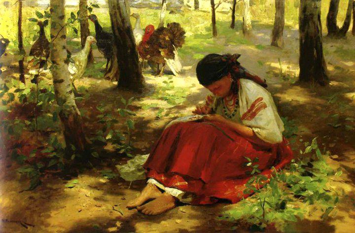 In the Shadow, vintage artwork by Nikolai Pimonenko, 12x8" (A4) Poster