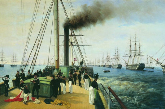 Emperor Nicholas I on the Nevka Steamship, vintage artwork by Alexei Bogoliubov, 12x8" (A4) Poster