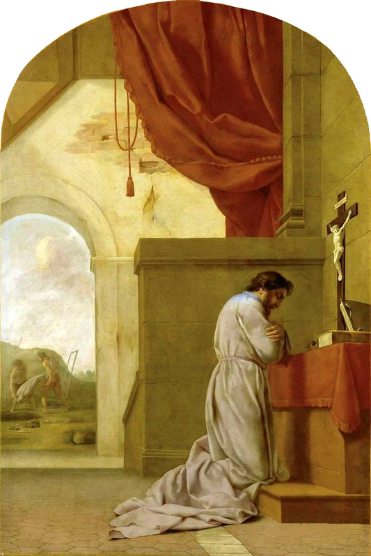 Life of Saint Bruno, Saint Bruno in Prayer, vintage artwork by Eustache Le Sueur, 12x8" (A4) Poster