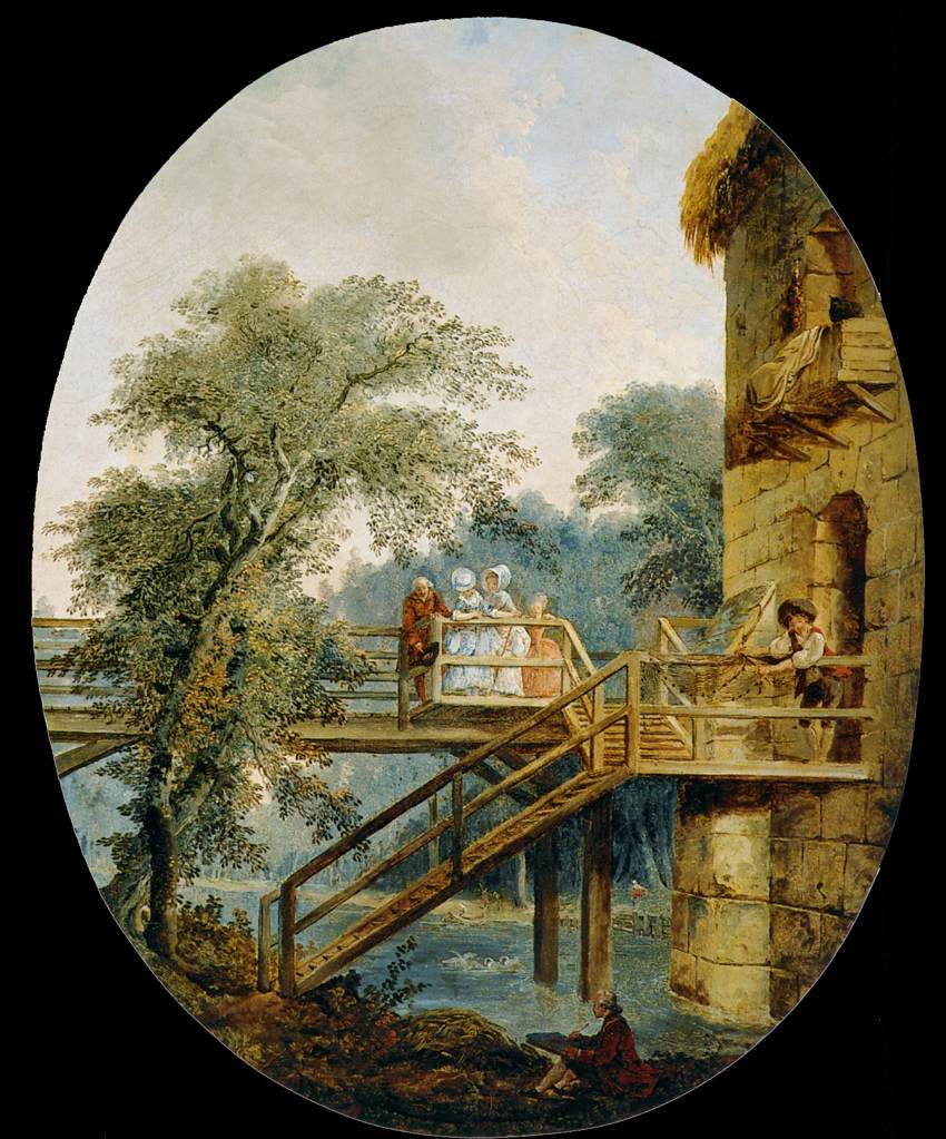 The Footbridge, vintage artwork by Hubert Robert, 12x8" (A4) Poster