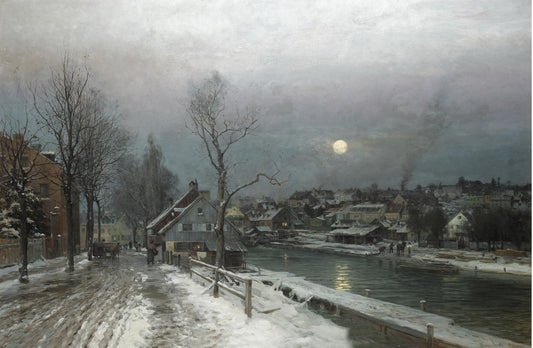 A Busy Town in Moolight, vintage artwork by Anders Anderson-Lundby , 12x8" (A4) Poster