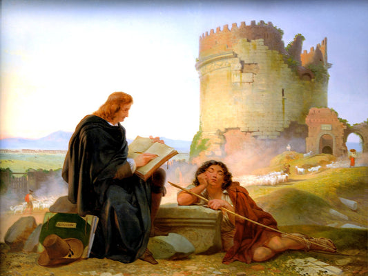 Nicolas Poussin in the Roman Campagna, vintage artwork by Philippe-Jacques van Bree, 12x8" (A4) Poster
