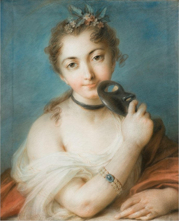 Portrait of a woman with mask, vintage artwork by Rosalba Carriera, 12x8" (A4) Poster