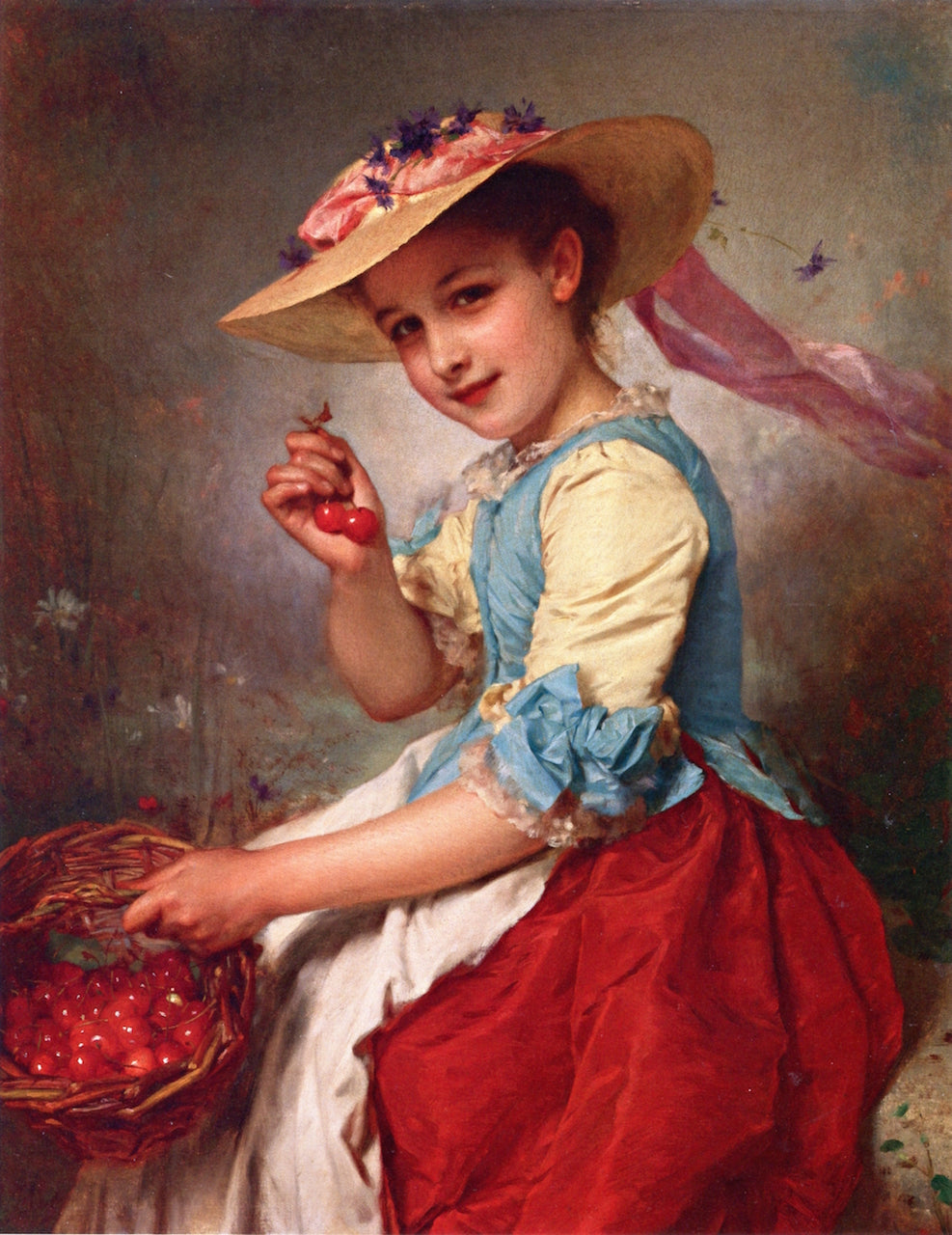 The Cherry Girl, vintage artwork by Étienne-Adolphe Piot, 12x8" (A4) Poster