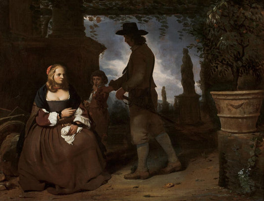 A Young Couple and a Boy in a Garden, vintage artwork by Michiel Sweerts, 12x8" (A4) Poster