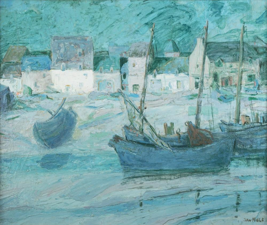 Etaples-Moonlight, vintage artwork by John Noble, 12x8" (A4) Poster