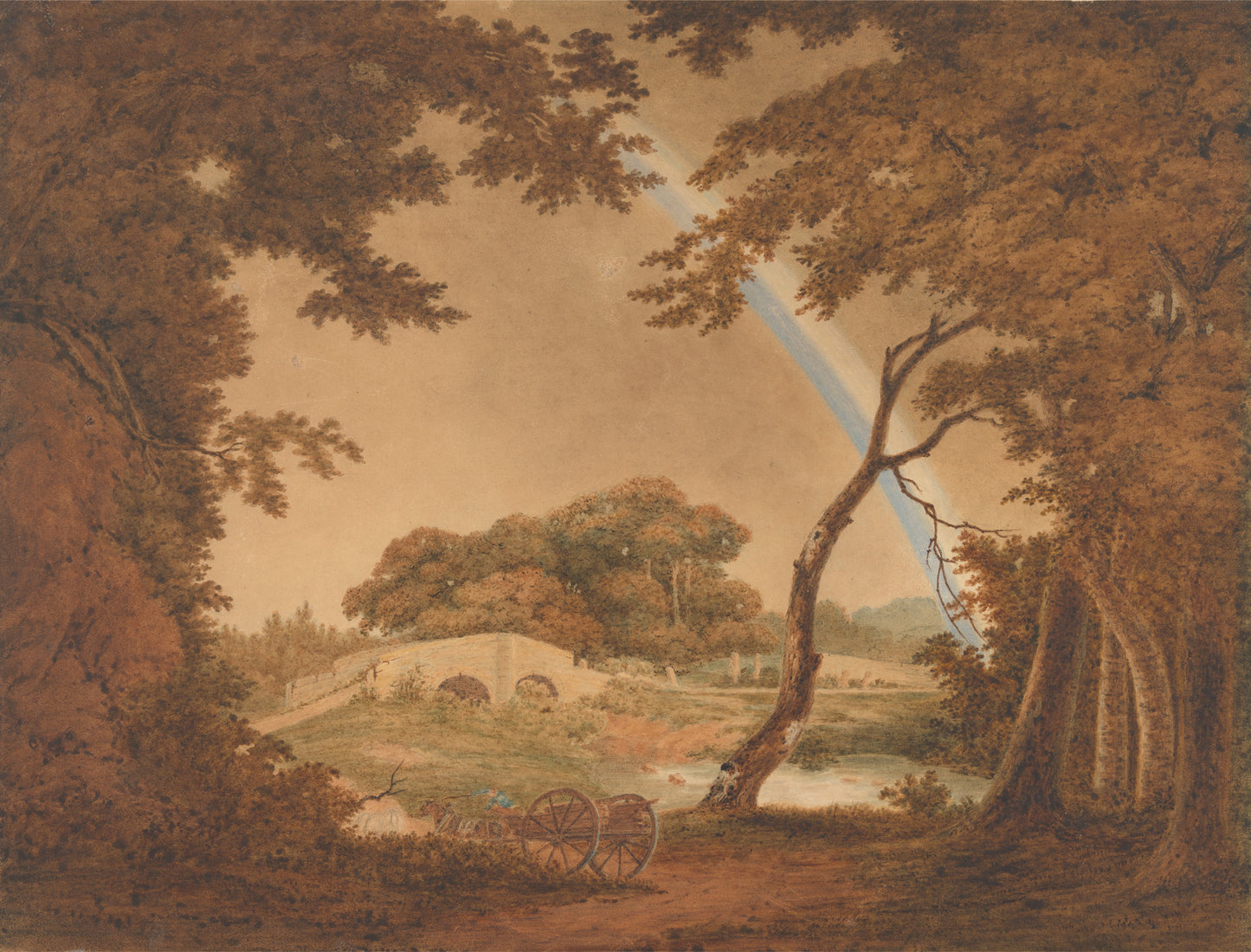Landscape with a Rainbow, View near Chesterfield, vintage artwork by Joseph Wright of Derby , 12x8" (A4) Poster