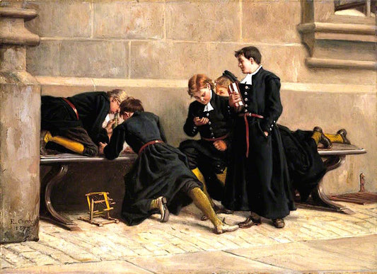 Christ's Hospital Children in London Quad, vintage artwork by Eyre Crowe, 12x8" (A4) Poster
