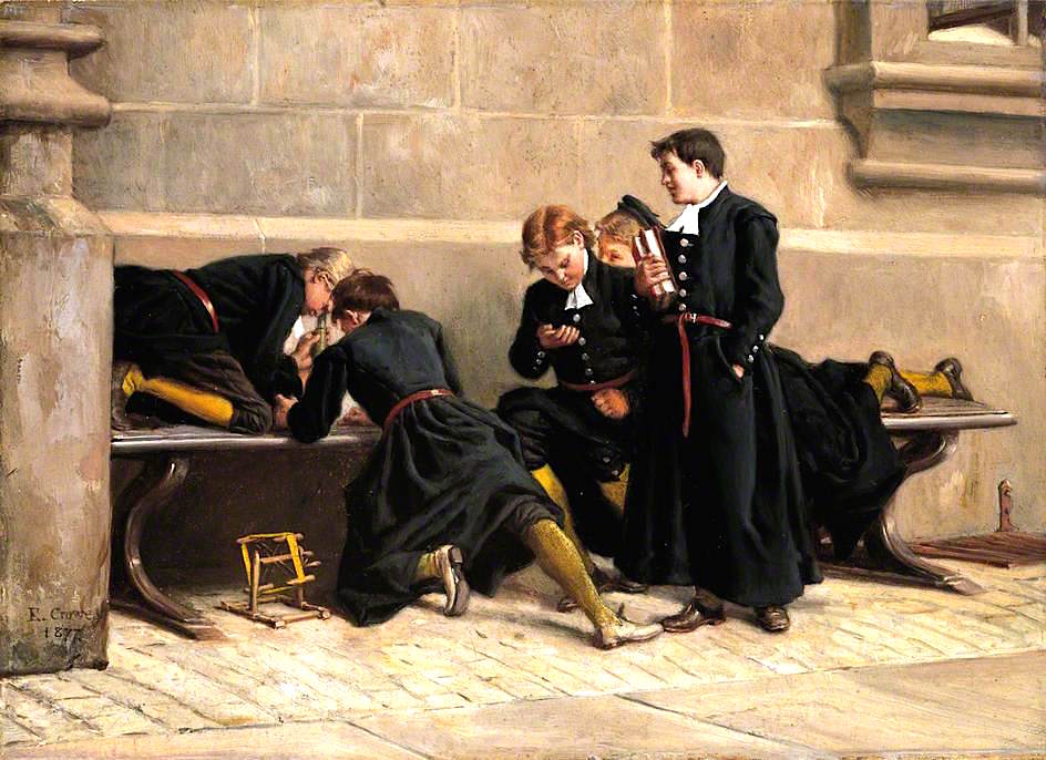 Christ's Hospital Children in London Quad, vintage artwork by Eyre Crowe, 12x8" (A4) Poster