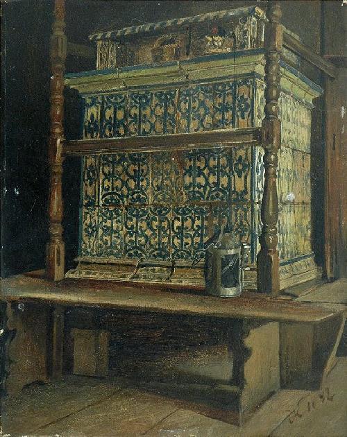 Interior with Stove, vintage artwork by Anton Kozakiewicz, 12x8" (A4) Poster