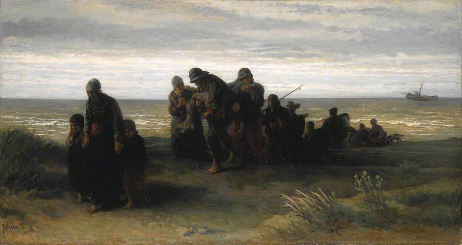 Fishermen Carrying a Drowned Man, vintage artwork by Jozef Israëls, 12x8" (A4) Poster