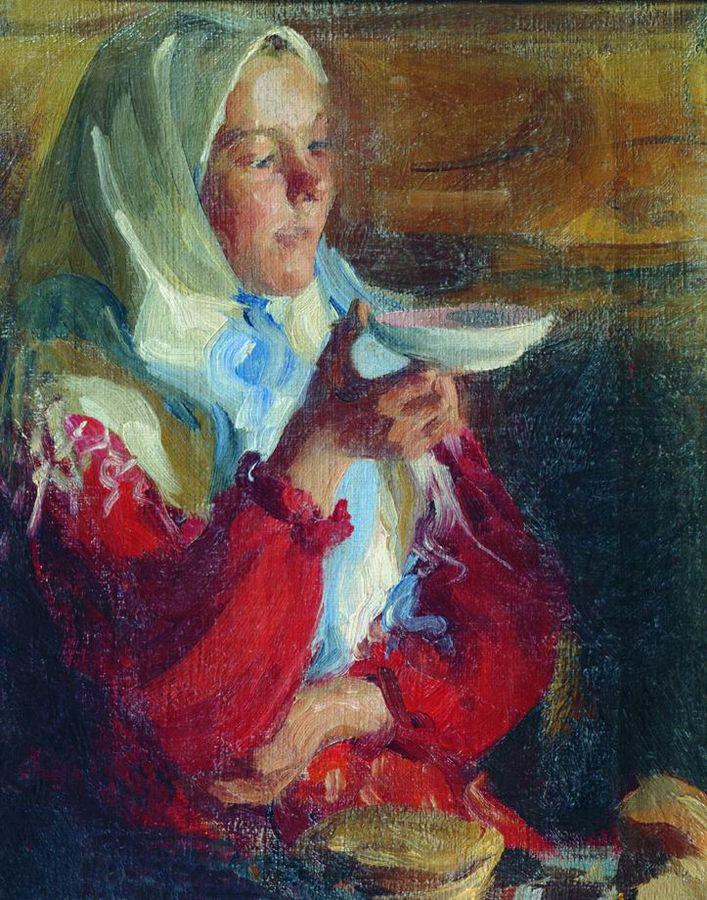 Peasant Woman with a Saucer by Ivan Kulikov,16x12(A3) Poster