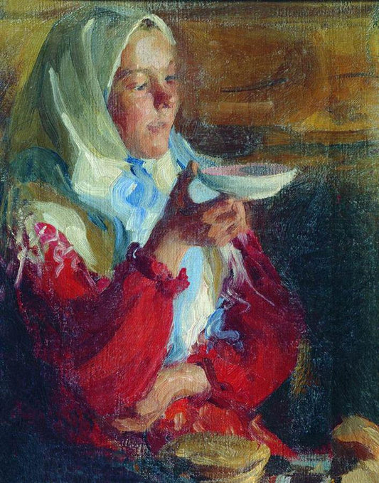 Peasant Woman with a Saucer by Ivan Kulikov,16x12(A3) Poster