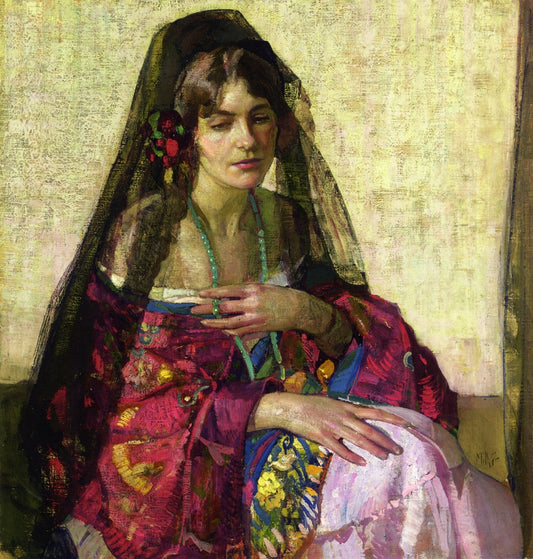 Black Mantilla, vintage artwork by Richard Edward Miller, 12x8" (A4) Poster