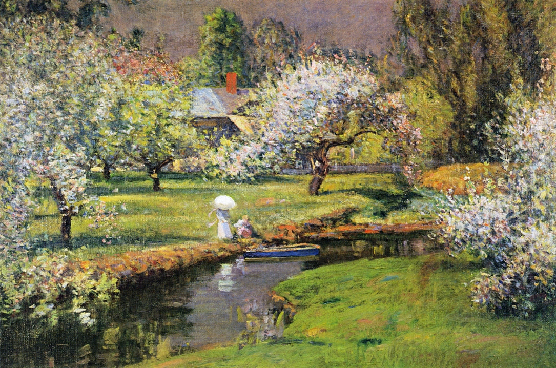Lady with Parasol by Stream by Theodore Wendel,A3(16x12")Poster