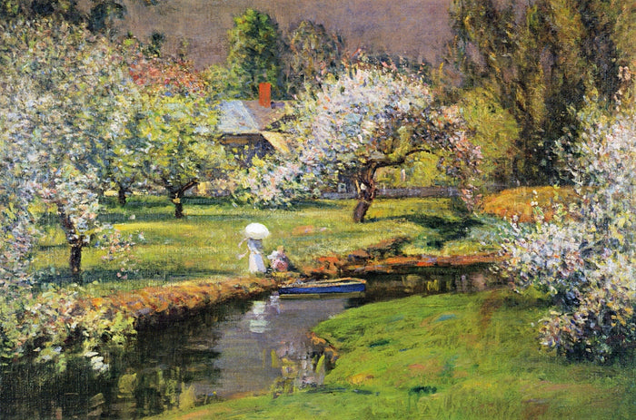 Lady with Parasol by Stream by Theodore Wendel,A3(16x12