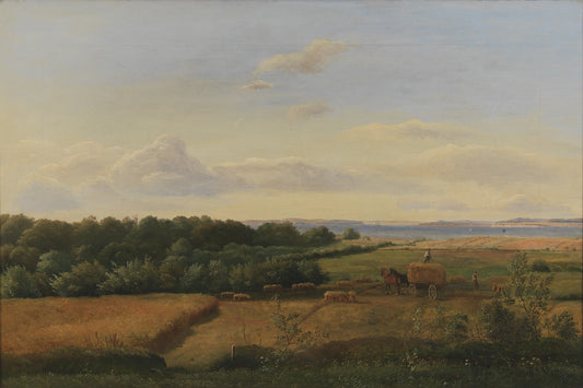 A Funen Landscape at Harvest Time with Wedellsborghoved in the Background, vintage artwork by Dankvart Dreyer, A3 (16x12") Poster Print