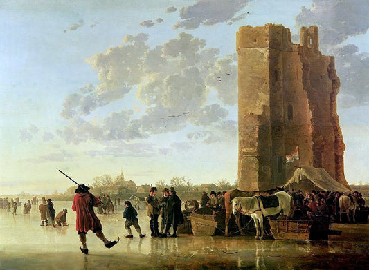 Ice Scene before the Huis te Merwede near Dordrecht, vintage artwork by Aelbert Cuyp, 12x8" (A4) Poster