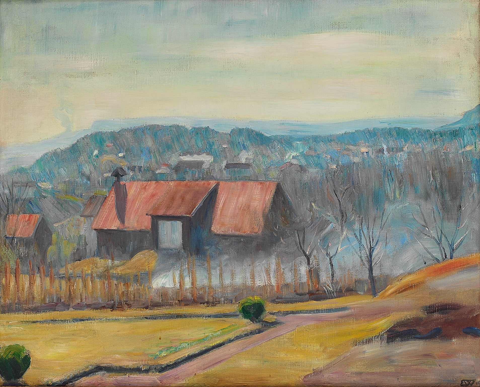 View of Skaugumsasen, vintage artwork by Erik Werenskiold, 12x8" (A4) Poster