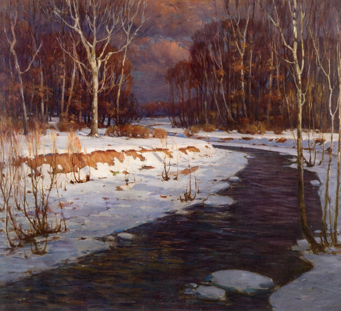 River Banks in Winter, vintage artwork by John Elwood Bundy, 12x8" (A4) Poster