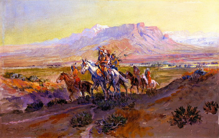 The Forked Trail by Charles Marion Russell,A3(16x12