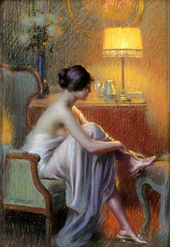 Le Deshabille Sous La Lampe, vintage artwork by Delphin Enjolras, 12x8" (A4) Poster