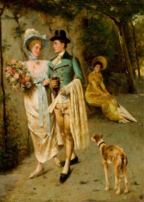 An Afternoon Stroll, vintage artwork by Pompeo Massani, 12x8" (A4) Poster
