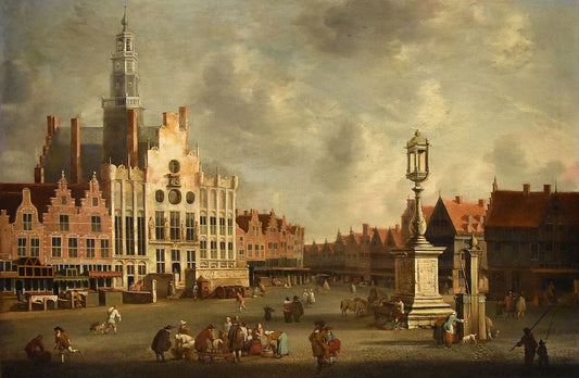 The Market in Den Bosch, vintage artwork by Jan Abrahamsz Beerstraten, 12x8" (A4) Poster
