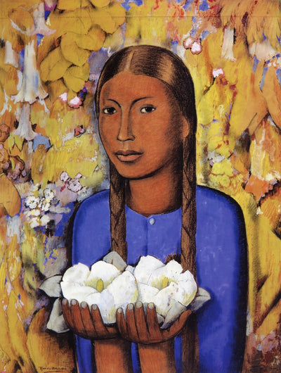 La Niña de las Flores Blancas, vintage artwork by Alfredo Ramos Martinez, 12x8" (A4) Poster