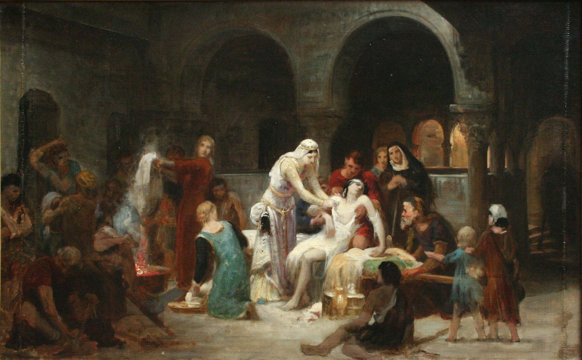 Sainte Elisabeth de Hongrie soignant les malades, vintage artwork by Pierre-Auguste Cot, 12x8" (A4) Poster