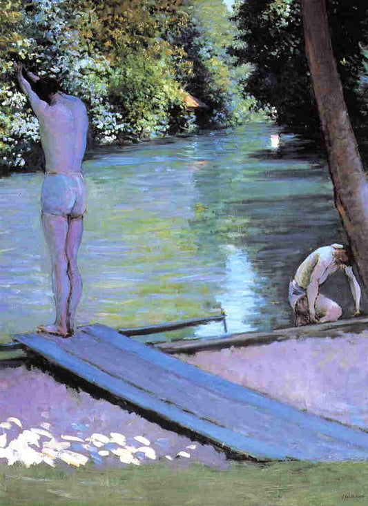Bather Preparing to Dive, Banks of the Yerres, vintage artwork by Gustave Caillebotte, 12x8" (A4) Poster