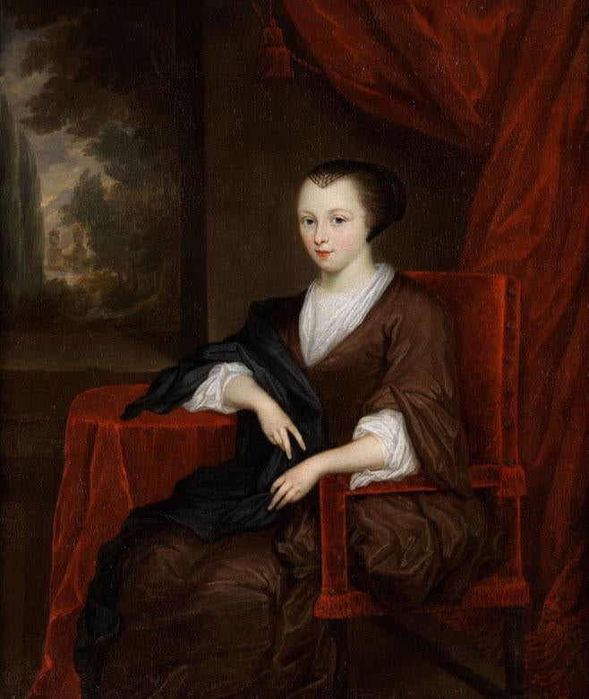Portrait of a Young Woman in a Chair, vintage artwork by Johannes Vollevens the Elder, 12x8" (A4) Poster
