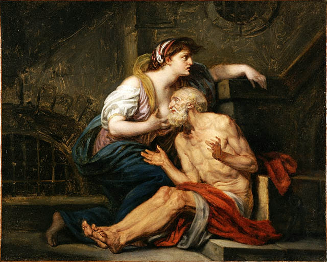 Cimon and Pero: Roman Charity, vintage artwork by Jean-Baptiste Greuze, 12x8" (A4) Poster