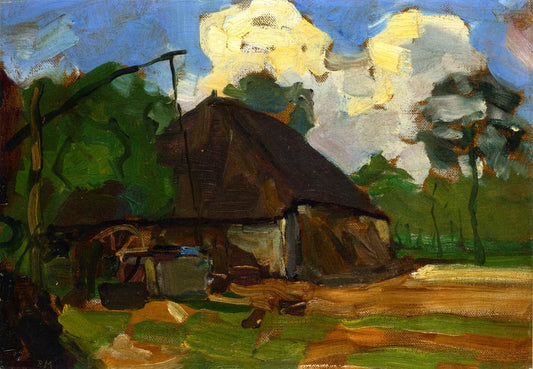 Farm Building with Well in Daylight, vintage artwork by Piet Mondriaan, 12x8" (A4) Poster
