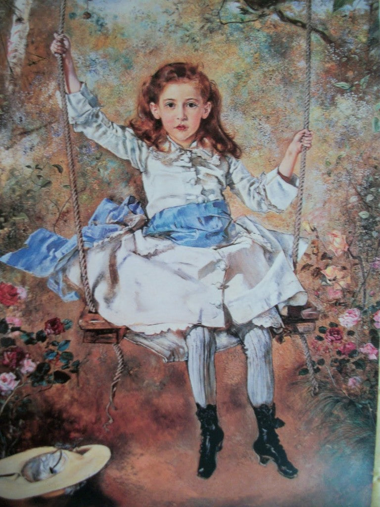 Girl on a Swing, vintage artwork by Anton Romako, 12x8" (A4) Poster