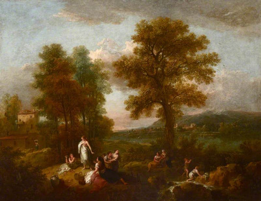 Italian Landscape with Children Fishing, vintage artwork by Francesco Zuccarelli, 12x8" (A4) Poster