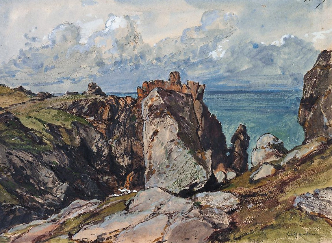 Cliffs by  the Sea at Cezembre, Brittany, vintage artwork by Eugène Isabey, A3 (16x12") Poster Print