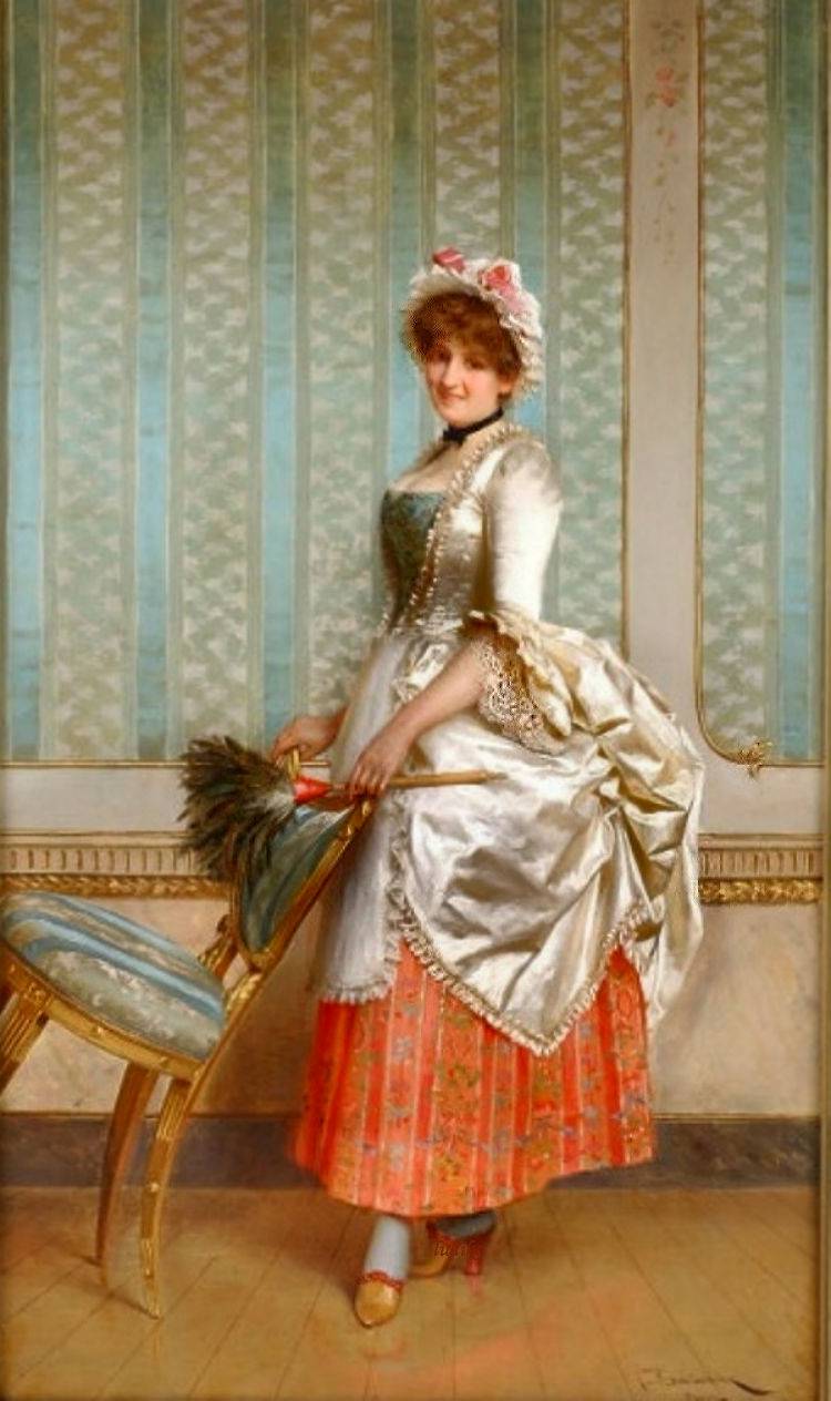 Elegantly-attired servant, vintage artwork by Charles Joseph Frederick Soulacroix, 12x8" (A4) Poster
