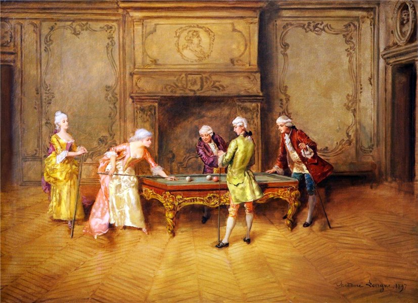 Game of Billiards, vintage artwork by Theodore Levigne, 12x8" (A4) Poster