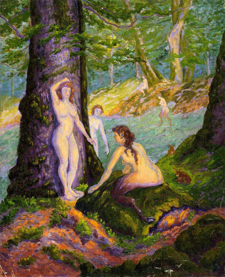 Female Nudes and Fauns, vintage artwork by Paul Ranson, 12x8" (A4) Poster