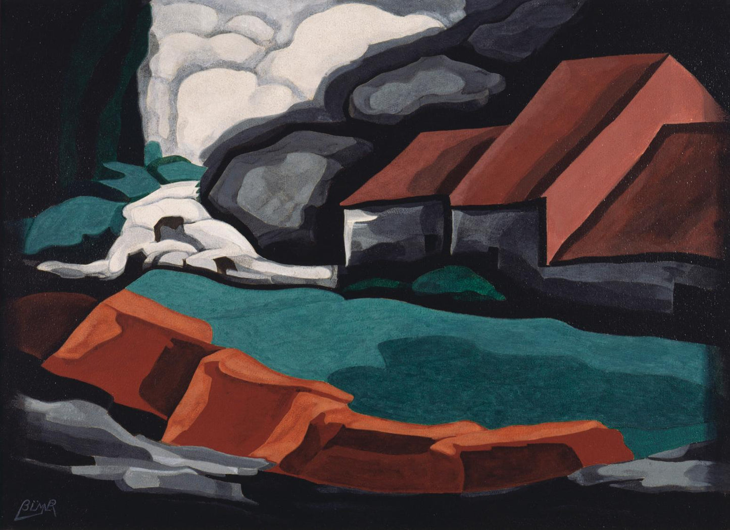 Red Green in Grey, vintage artwork by Oscar Bluemner, 12x8" (A4) Poster