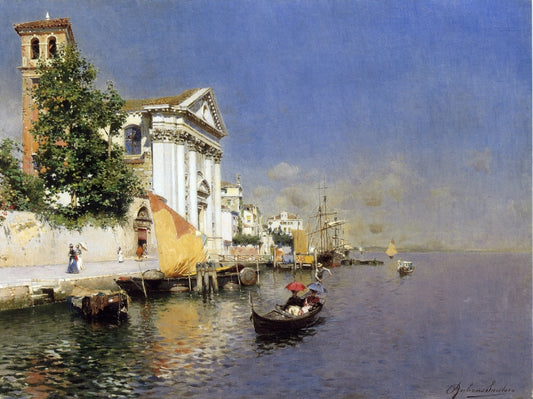 Santa Maria del Rosario, known as Chiesa dei Gesuiti, Dordoduro, Venice, vintage artwork by Rubens Santoro, 12x8" (A4) Poster