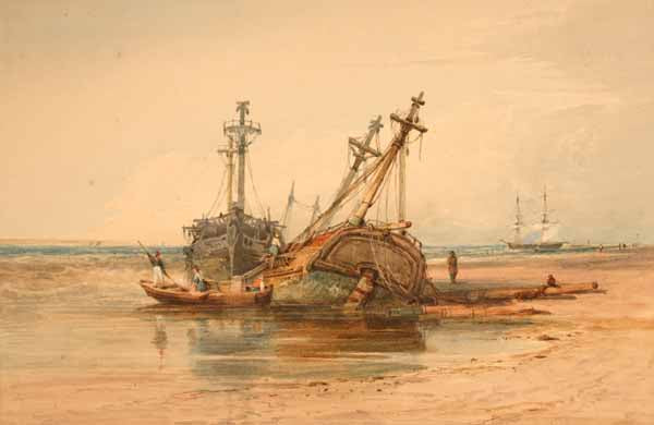 Old Hulks, vintage artwork by Samuel Prout, A3 (16x12") Poster Print