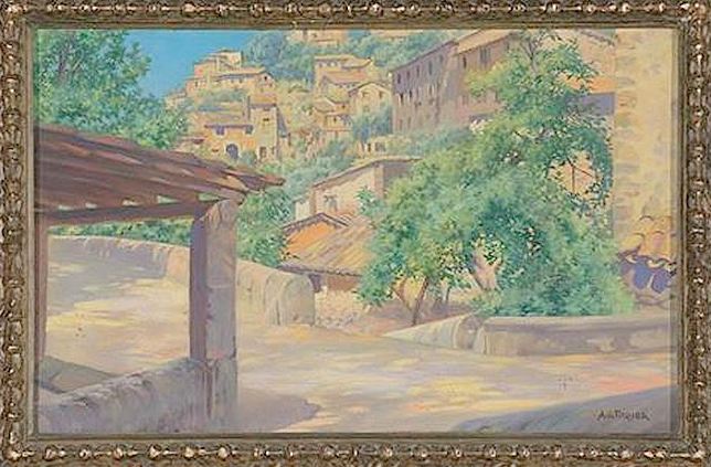 View from Deià, Mallorca, vintage artwork by Alexandre de Riquer, 12x8" (A4) Poster