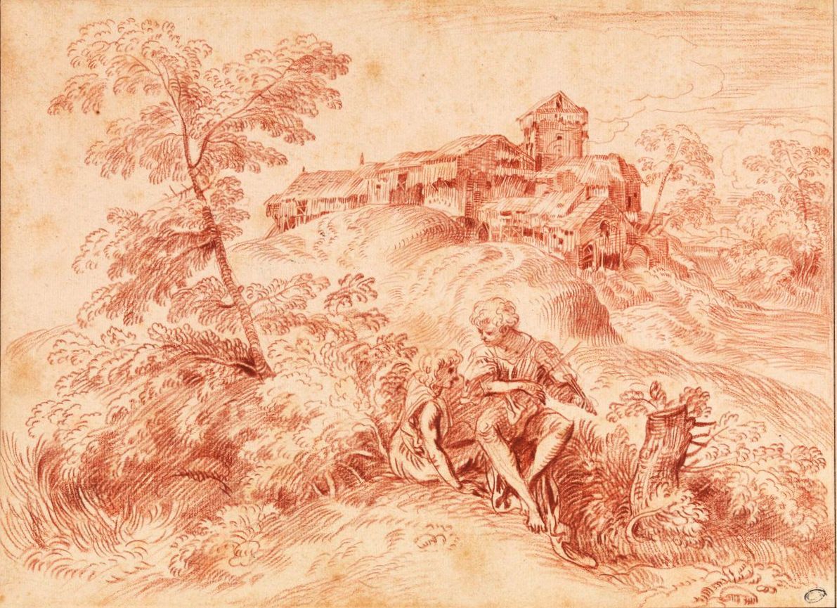 Venetian Landscape, vintage artwork by Jean-Antoine Watteau, 12x8" (A4) Poster