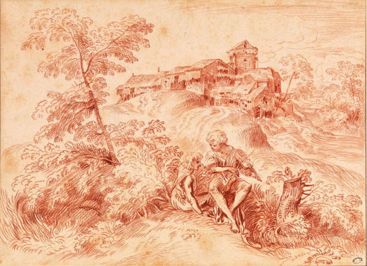 Venetian Landscape, vintage artwork by Jean-Antoine Watteau, 12x8" (A4) Poster