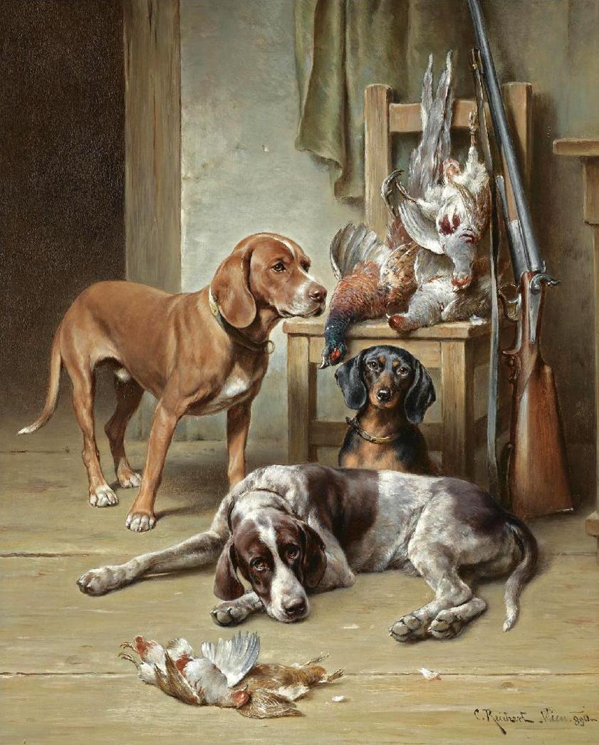 After The Hunt, vintage artwork by Carl Reichert, 12x8" (A4) Poster