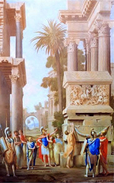 Alexander Adorning the Tomb of Achilles, vintage artwork by Jean Lemaire, 12x8" (A4) Poster