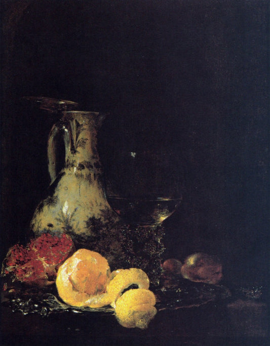 Still Life with Porcelain Jug, Rummer and Fruits, vintage artwork by Willem Kalf, 12x8" (A4) Poster