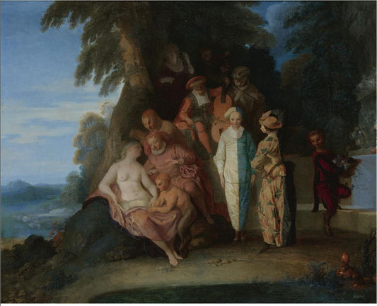A Scene Inspired by  Commedia dell'arte, vintage artwork by Claude Gillot, 12x8" (A4) Poster